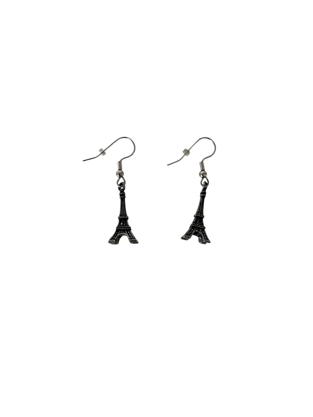 Paris Eiffel Tower Dangle Earrings Gunmetal Silver French Hook Travel Charm - Picture 4 of 4